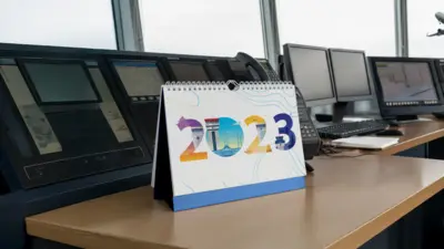 AirNav Indonesia - Kalender 2023 - Desain Cover dengan Ilustrasi Modern Penuh Warna